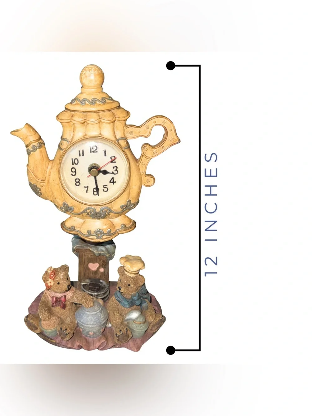 Vintage 1980s A. Richesco Teddy Bear Teapot Clock Bear Series Collectible Resin